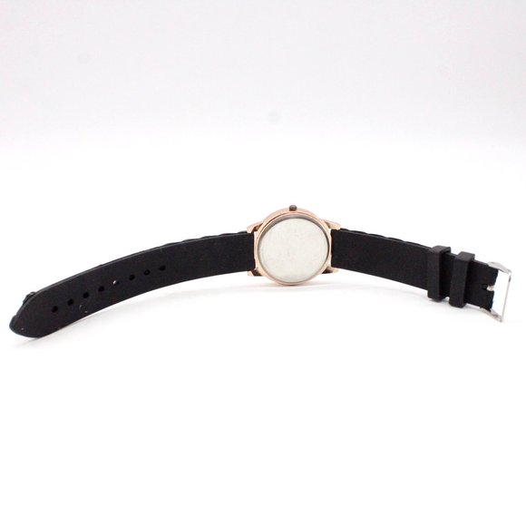 DF Watch Gold Tone Stainless Steel Classic Rhinestones Dial Black Rubber Band - Picture 5 of 6